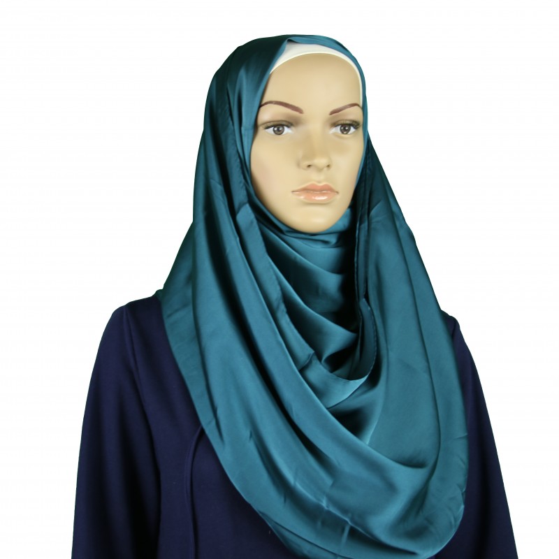 Teal Satin Silk Maxi Hijab