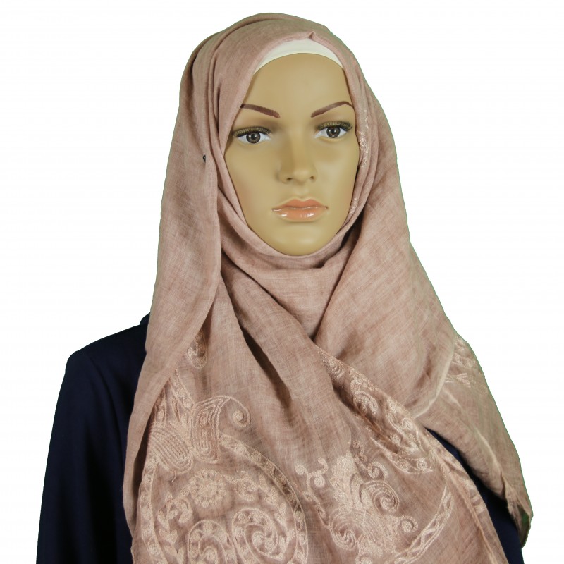 Rhubarb Embroidered Cotton Maxi Hijab