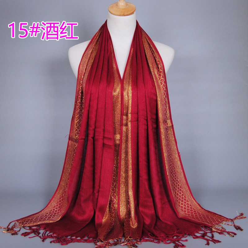 Burgundy Gold Print Cotton Hijab