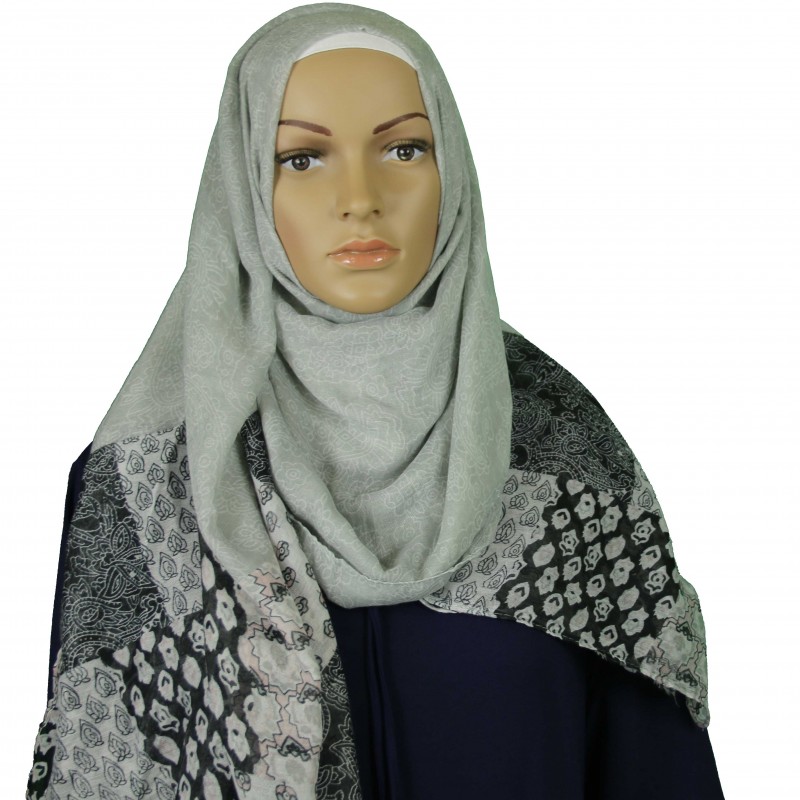 Grey Patchwork Paisley Hijab