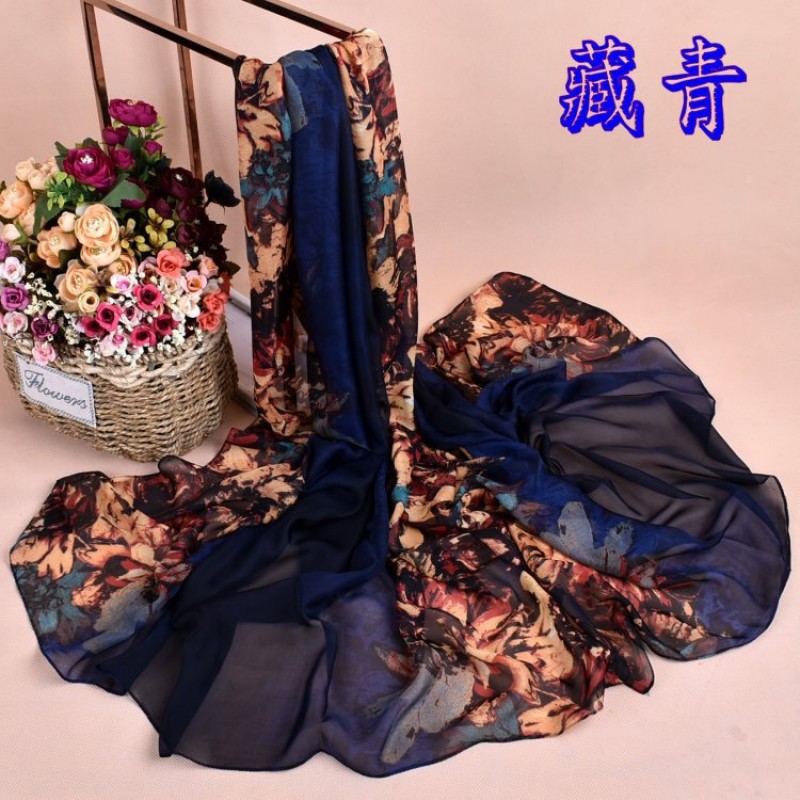 Navy Maxi Peony Chiffon Print Hijab