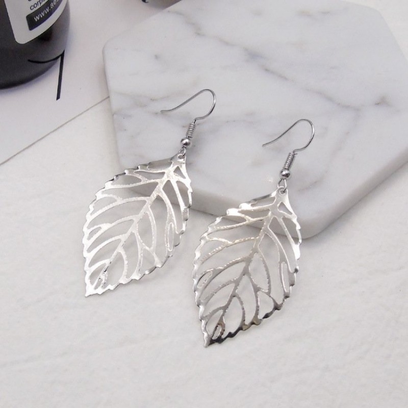Silver Leaf Drop Earrings