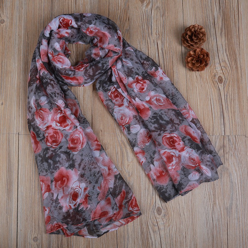 Gray Sea of Roses Print Hijab