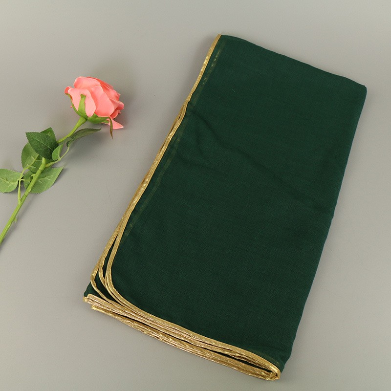 Dark Green Gold Piping Cotton Hijab