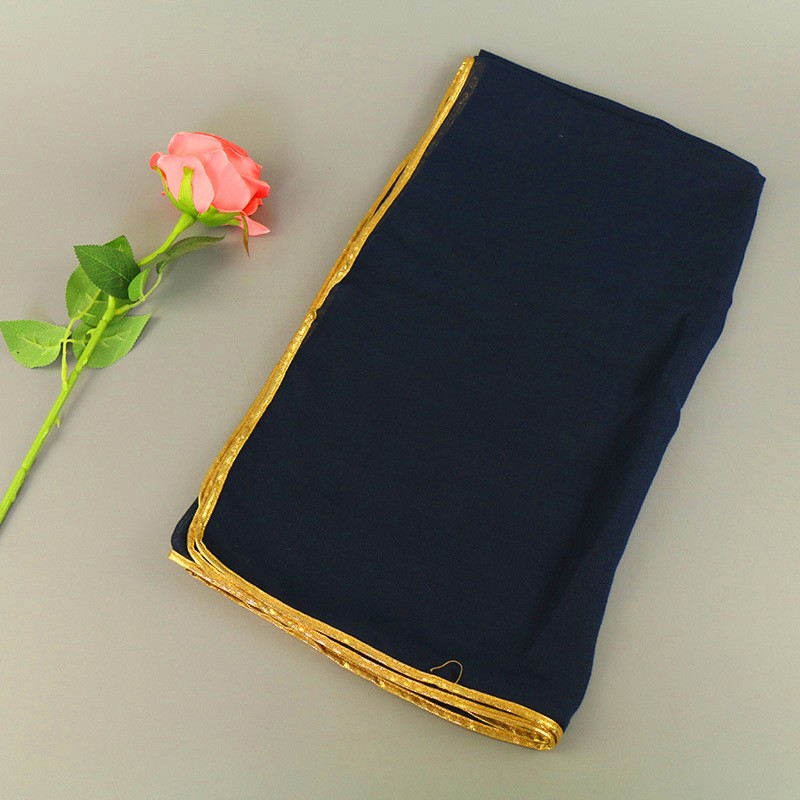 Navy Gold Piping Cotton Hijab