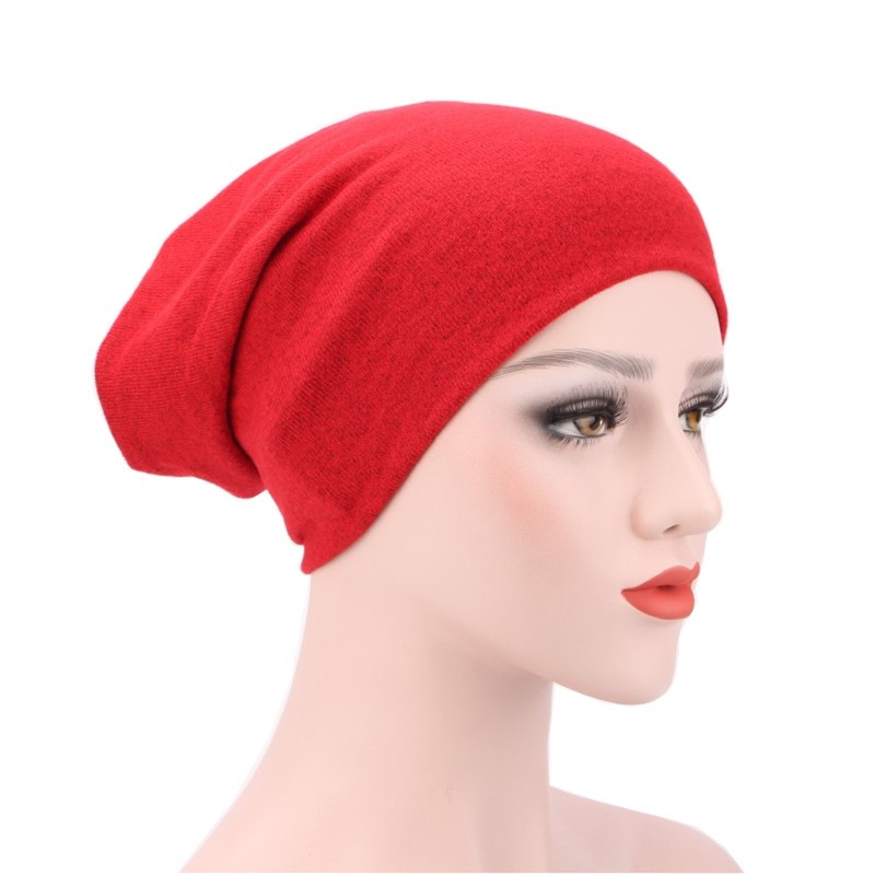 Red Winter Knit Hijab Tube Cap Adjustable 