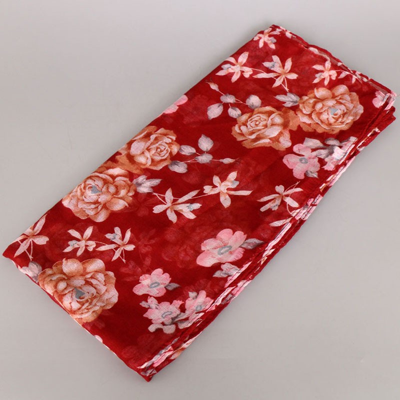 wine red Peony Garden Print Hijab