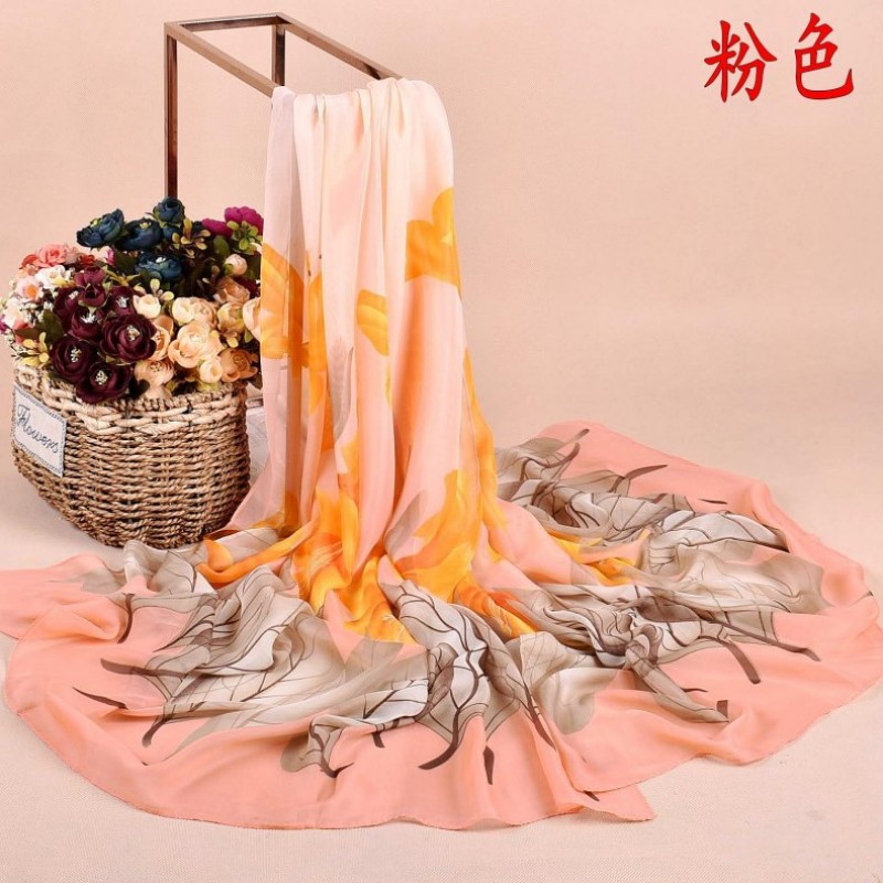 Two-color leaves Azalea large size long chiffon scarves wholesale new autumn and winter models lady scarves