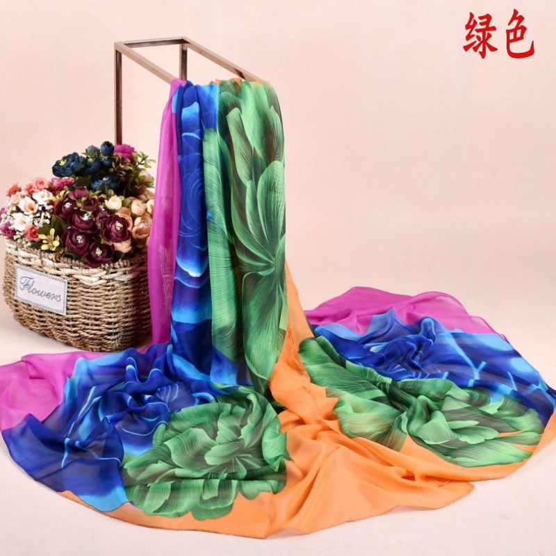 Dark Green Maxi Large Rose Chiffon Print Hijab