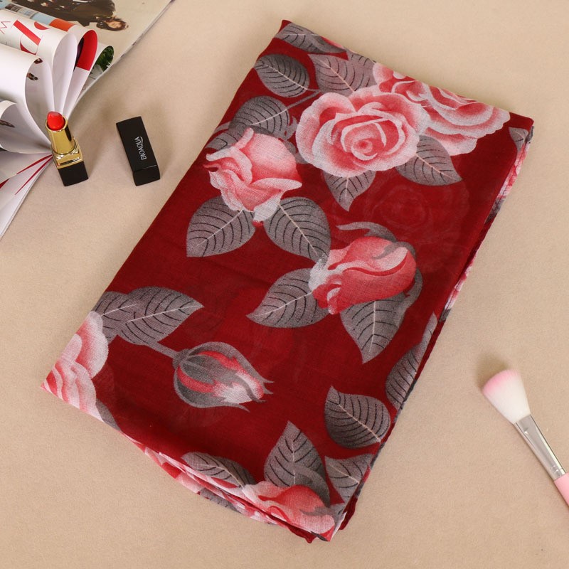 wine red Dali Rose Print Hijab