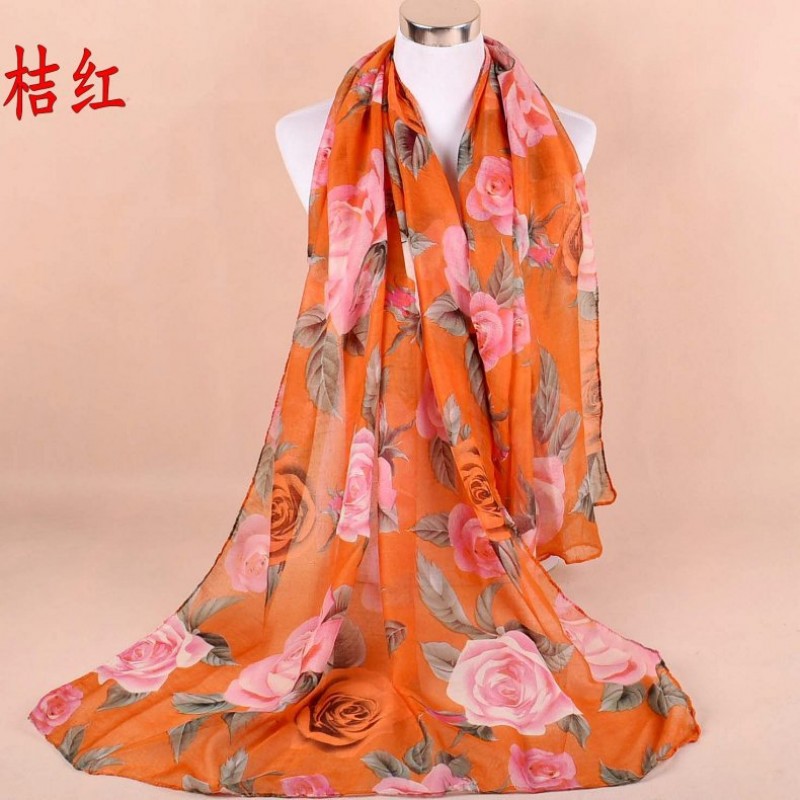 Orange Large Rose Print Hijab