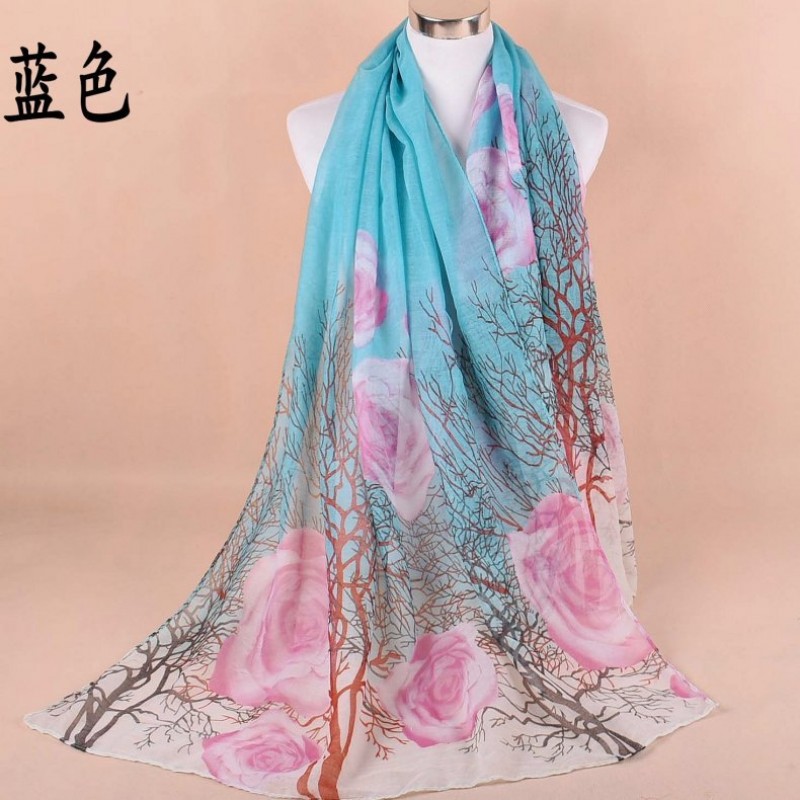 Blue Rose Tree Print Hijab