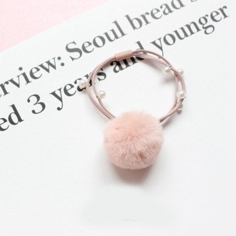 Pink Fur ball pearl hair band