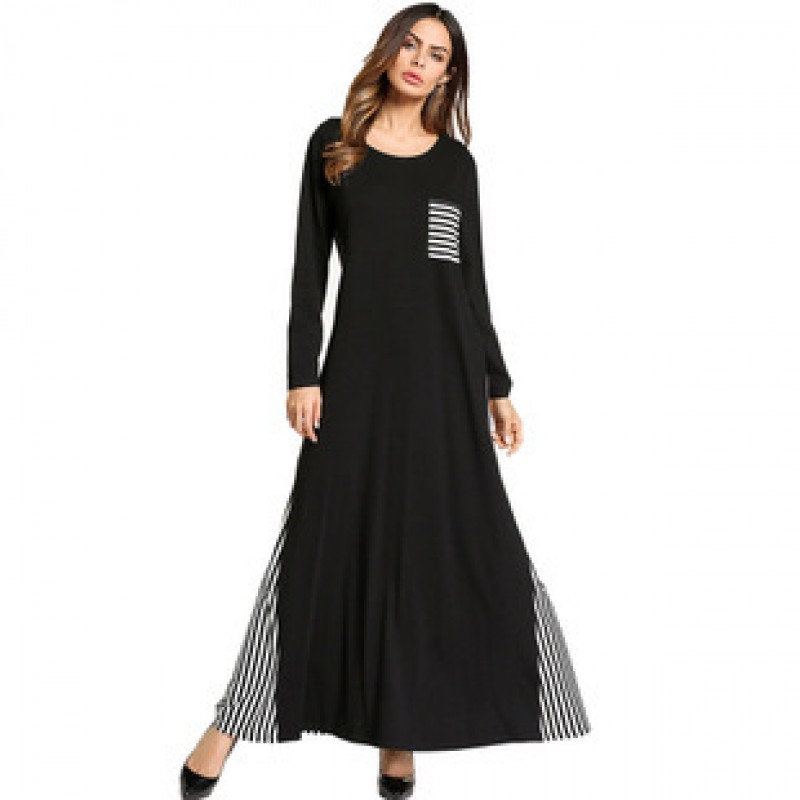 Black Pocket Stripe Abaya L 