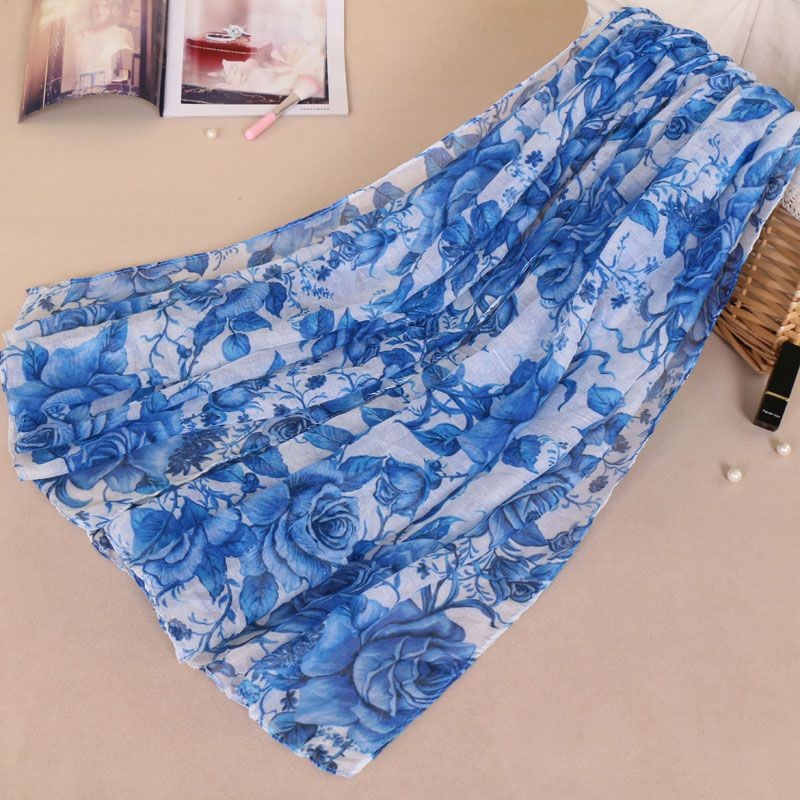Porcelain Blue Rose Arts Print Hijab