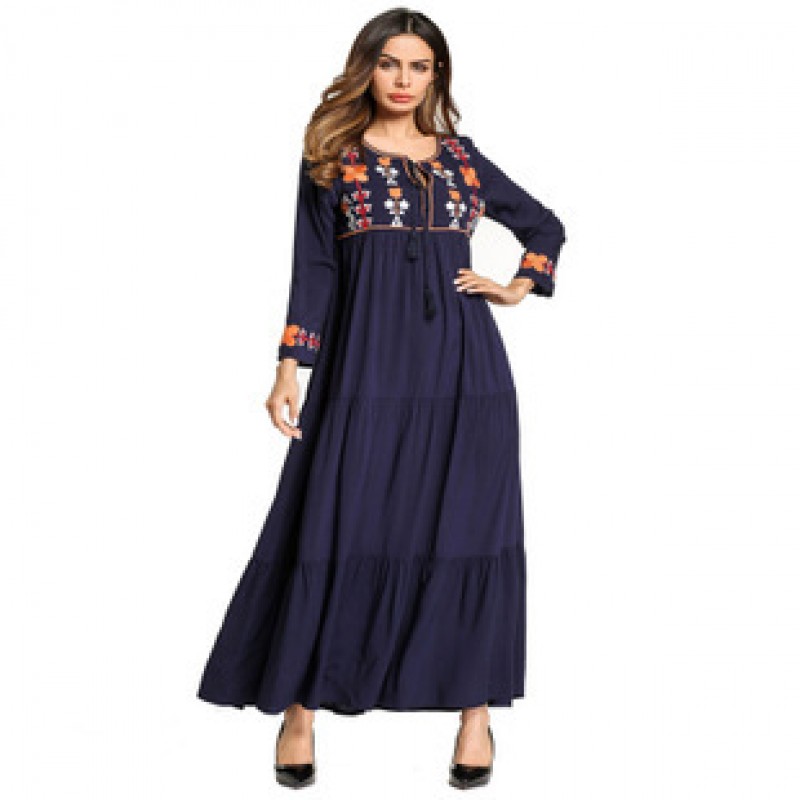 Navy Blue Afghan Tasselled Abaya L 