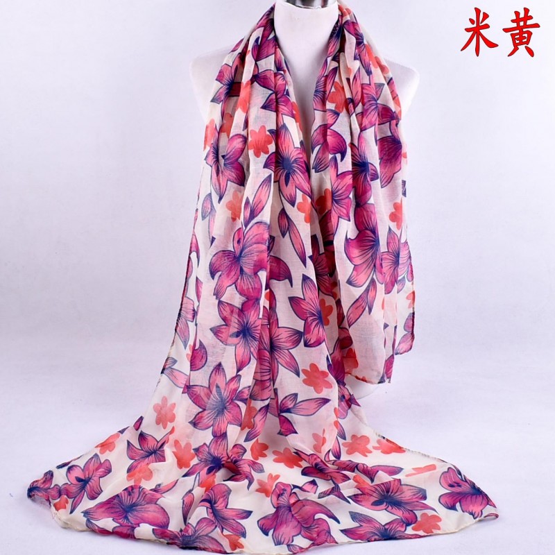 White Pink Lilly Floral Print Hijab