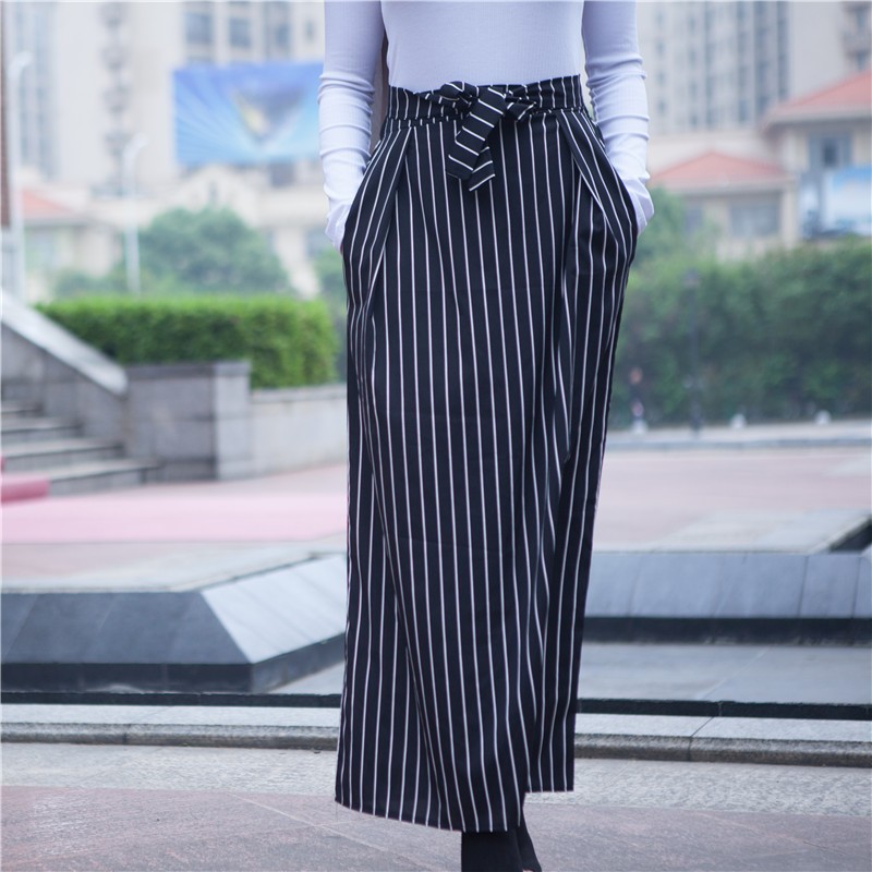 Black Satin Stripe Smart Maxi Skirt L 