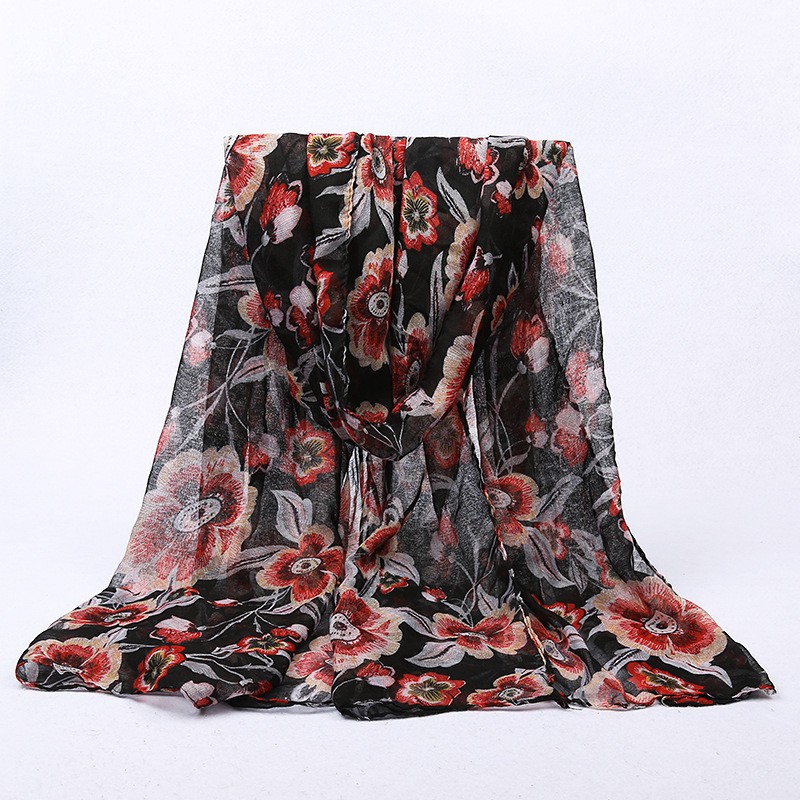 Black Flanders Poppy Print Hijab