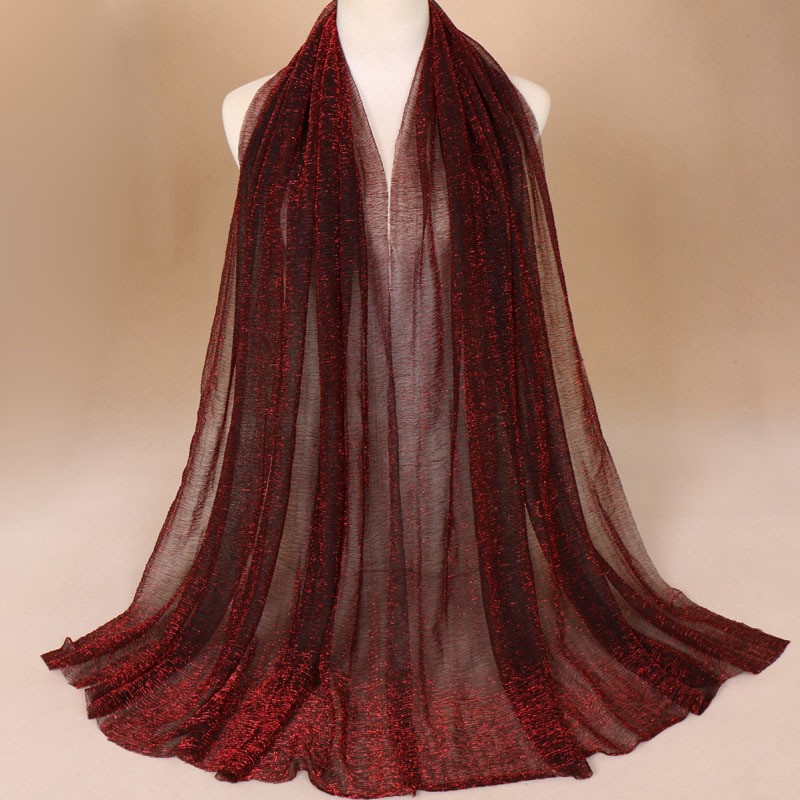 Wine Red Gold Shimmer Silk Hijab