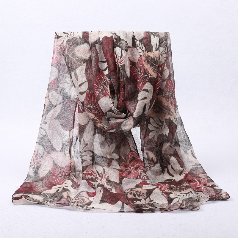 leather red Natural Foliage Print Hijab