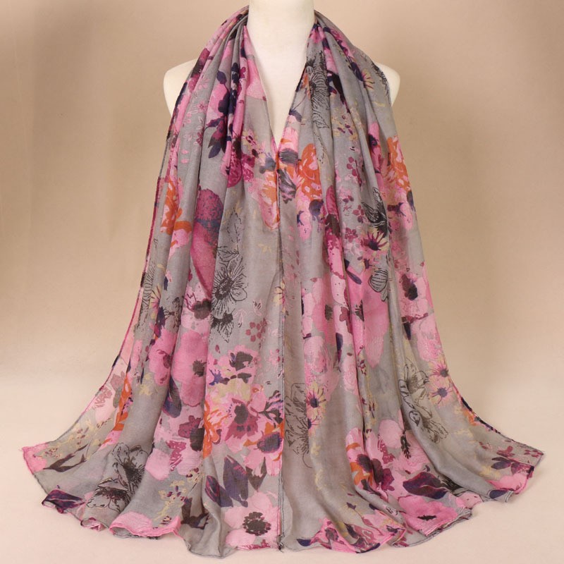 gray Stencil Garden Print Hijab