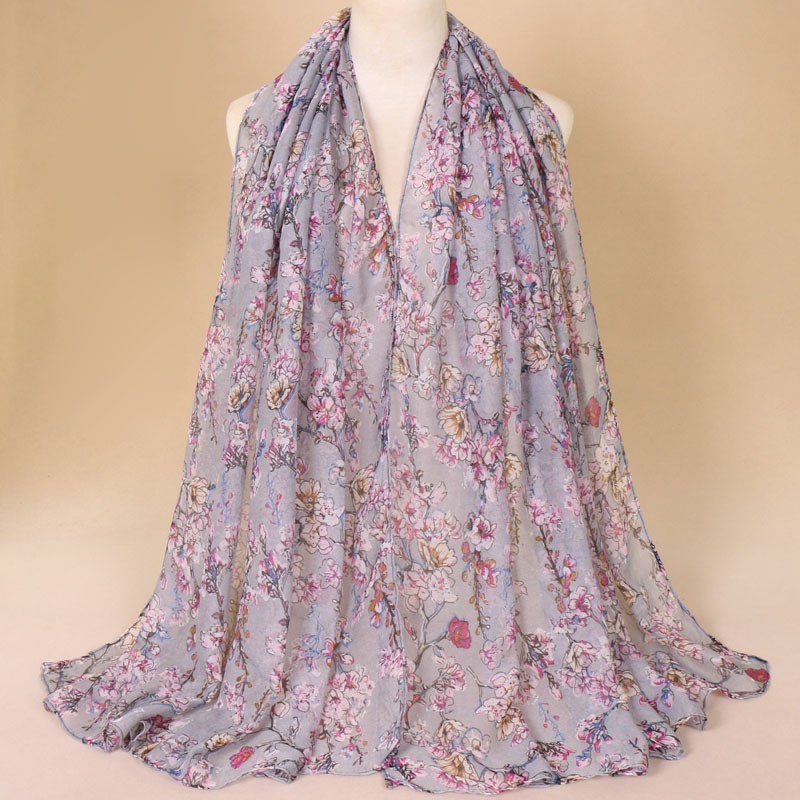 gray Floral Tapestry Print Hijab