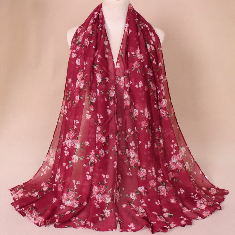 wine red Bali Autumn Garden Print Hijab