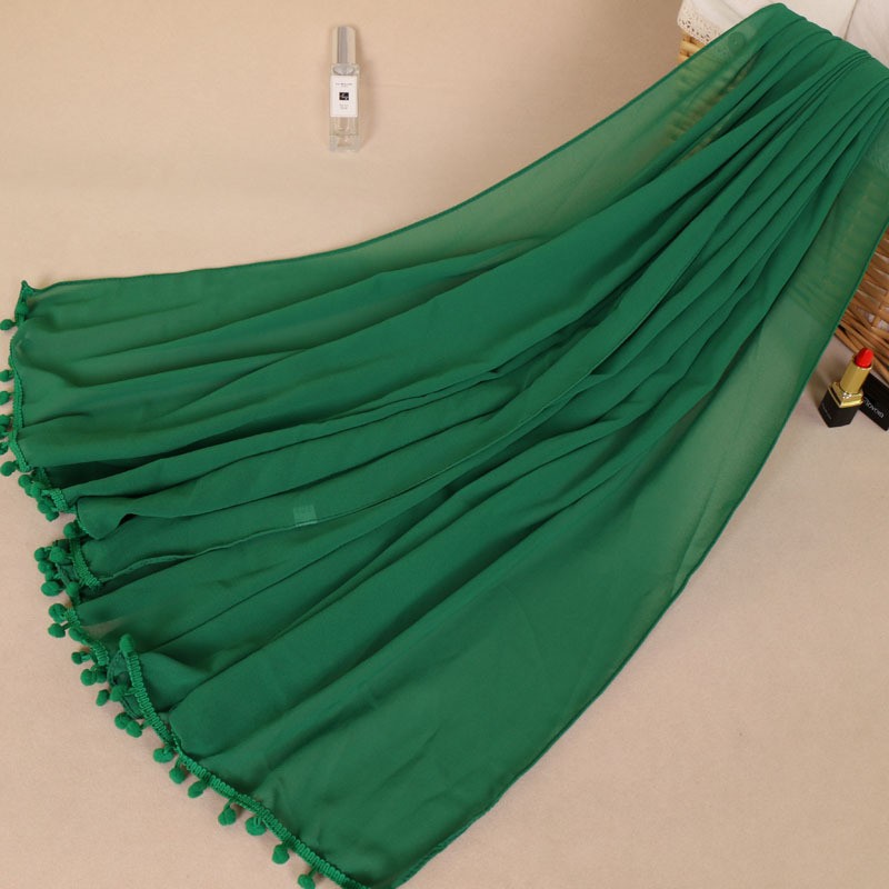 bright green Pom Pom Chiffon Hijab