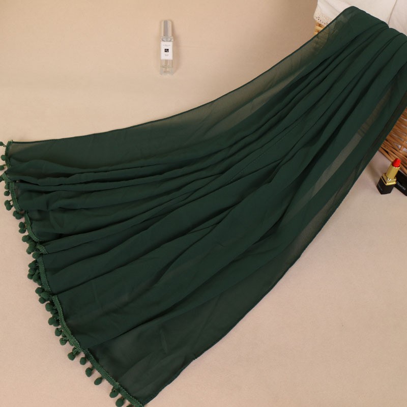 dark green Pom Pom Chiffon Hijab