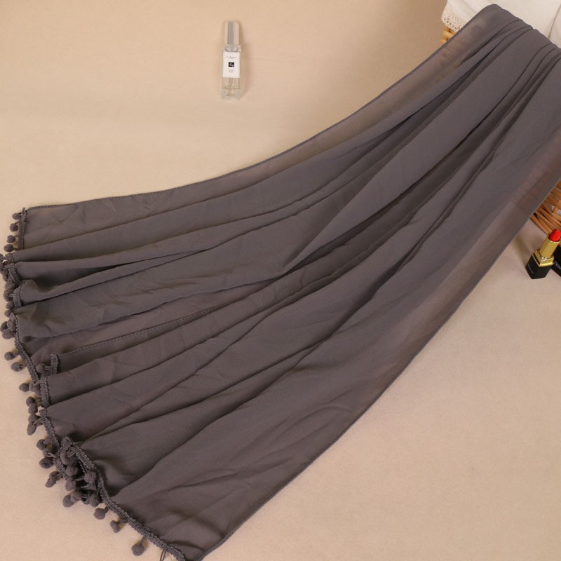 dark gray Pom Pom Chiffon Hijab