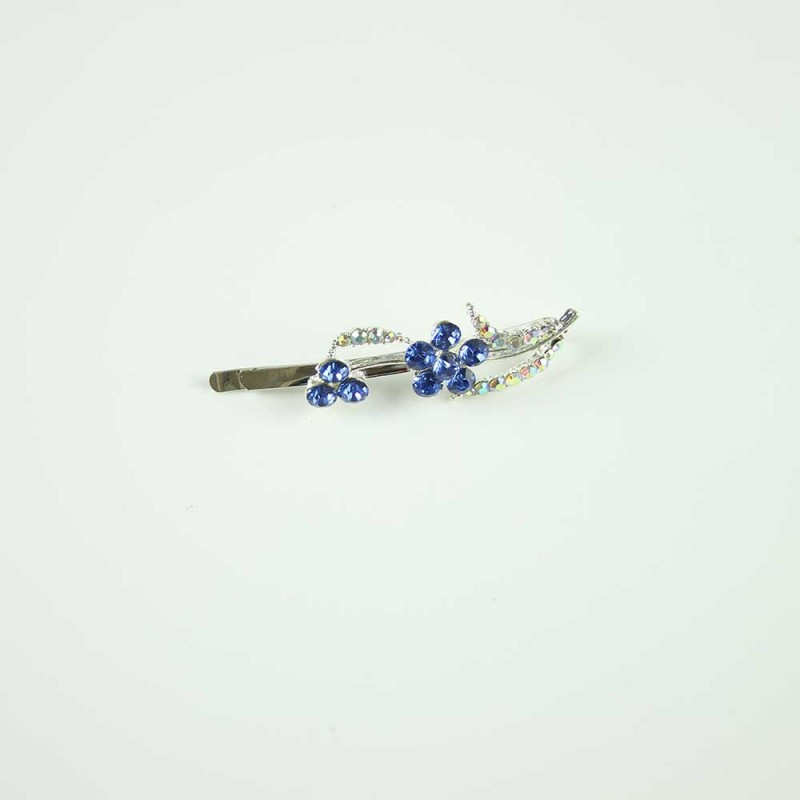 Blue floral crystal hairpin