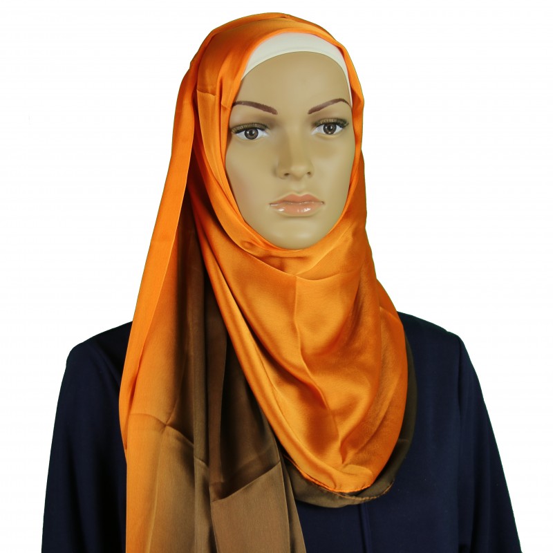Orange & Brown Silk Georgette Ombre Hijab