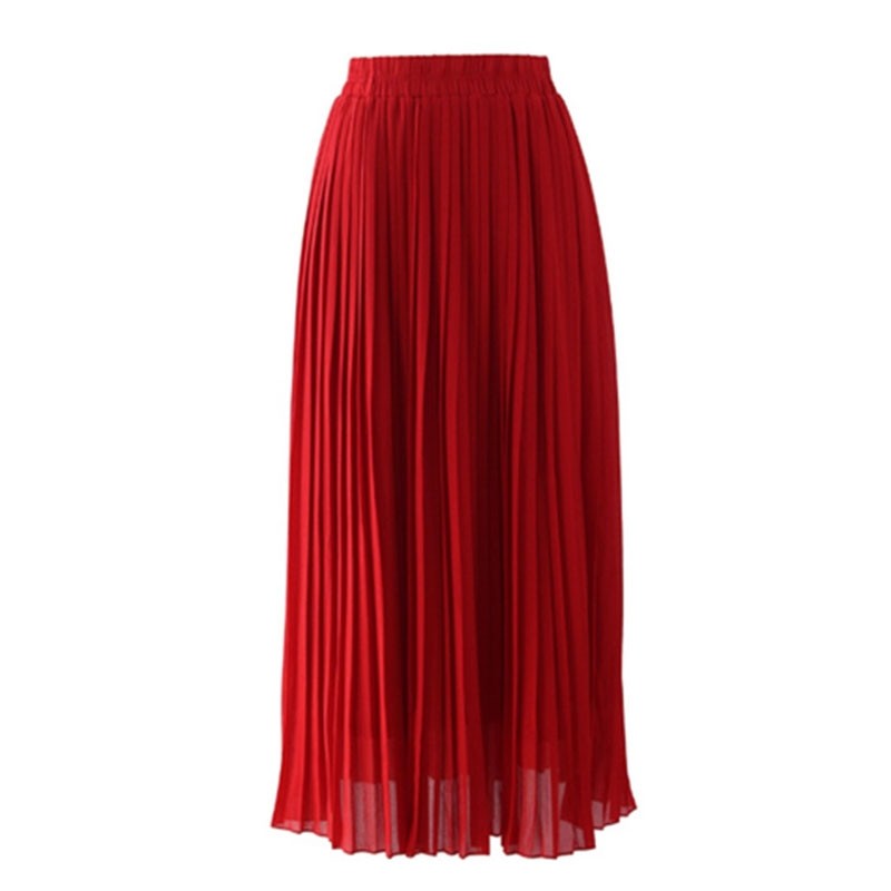 Red Pleated Flair Maxi Skirt M/L 