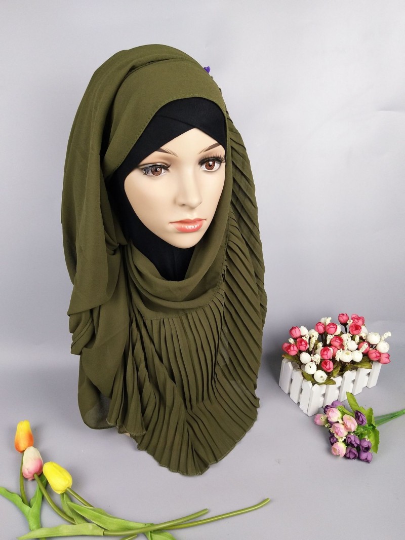 Khaki Plain Chiffon Crinkle Pleat Hijab