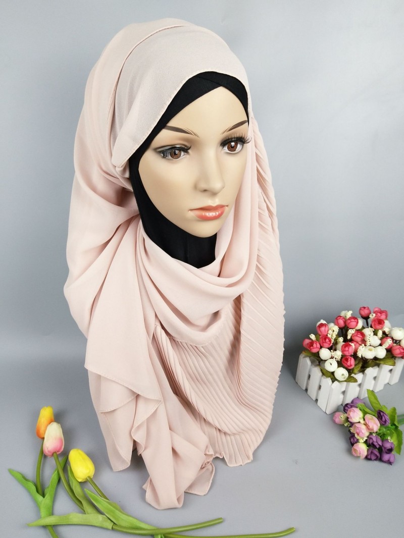 Cream Beige Plain Chiffon Crinkle Pleat Hijab