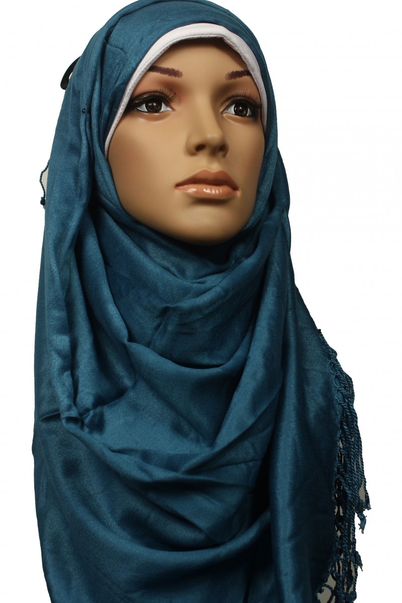 Teal Plain Satin Hijab