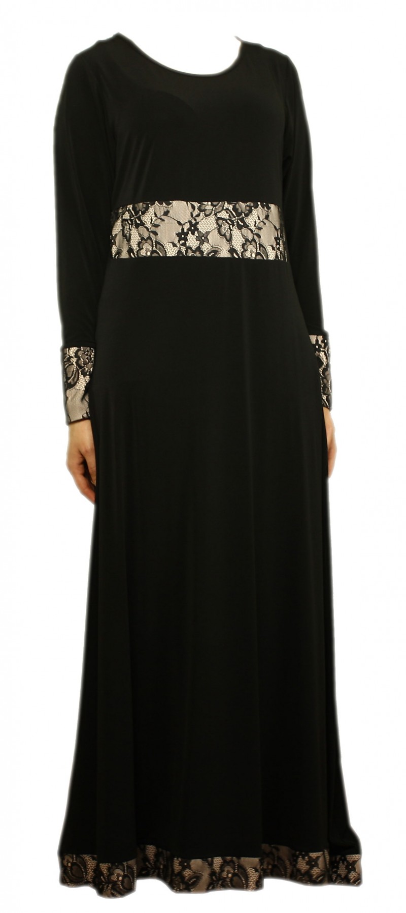 Satin Lace Abaya - Black 52
