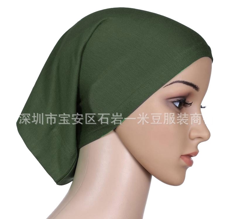 Army Green Mercerised Cotton Tube Hijab Cap 