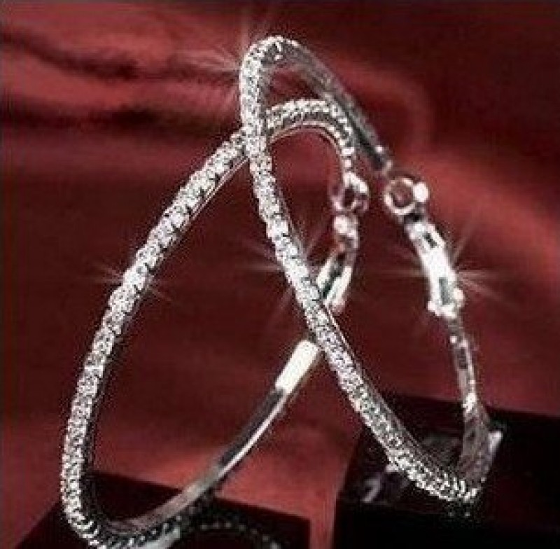 Crystal Bling Silver Hoops
