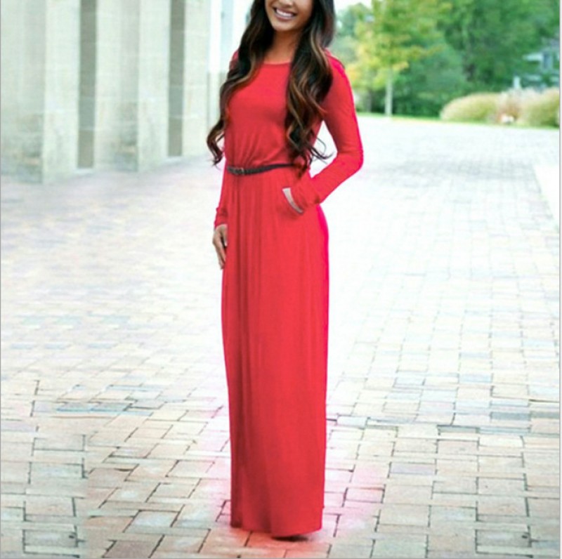 Red Belted Banded Waist Abaya Xlarge