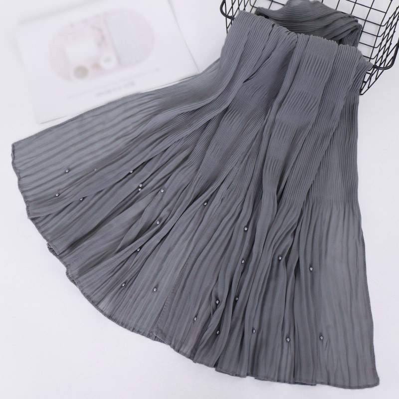 gray Premium Pleated Pearl Chiffon Hijab