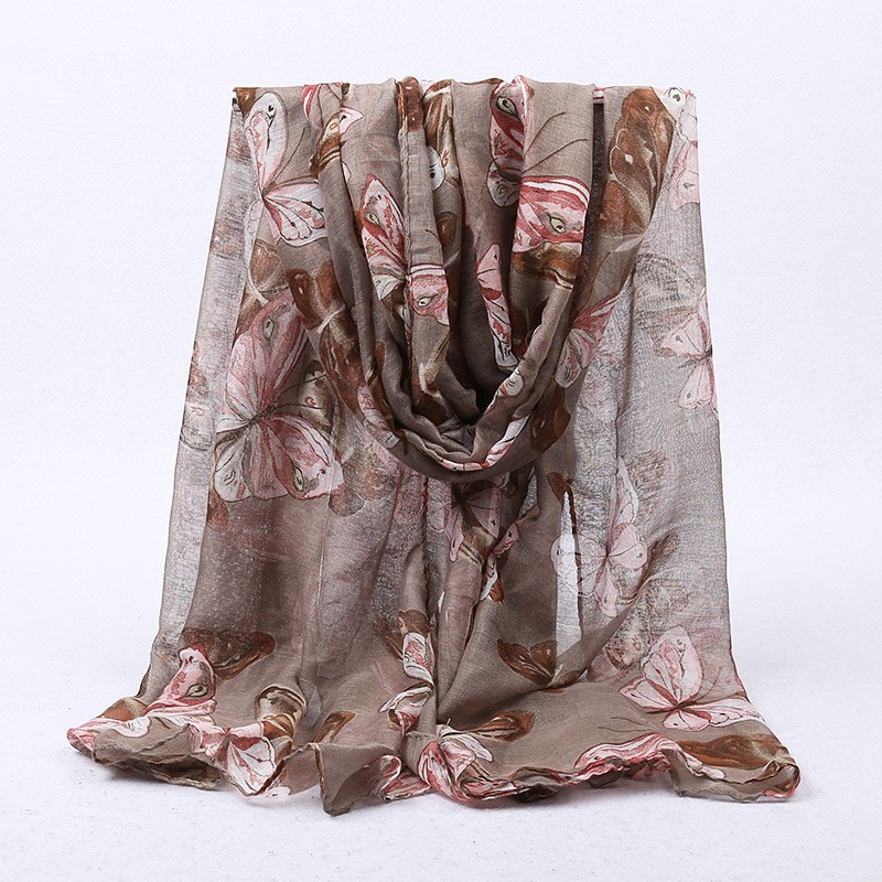  khaki Butterfly Fields Print Hijab