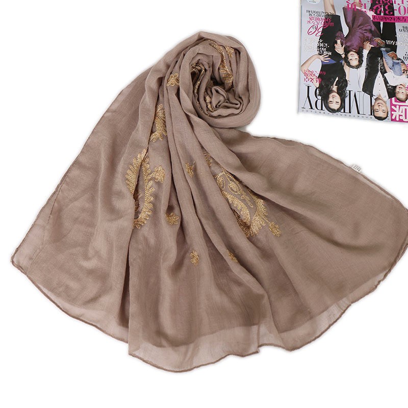 khaki Premium Embroidered Cotton Paisley Cashew Hijab