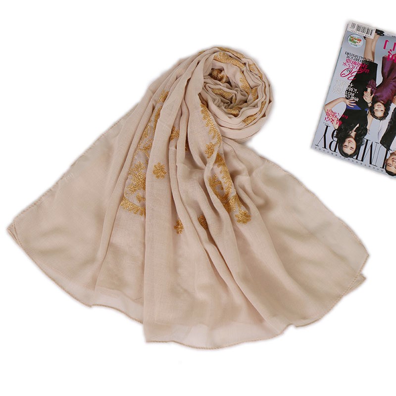 beige Premium Embroidered Cotton Paisley Cashew Hijab