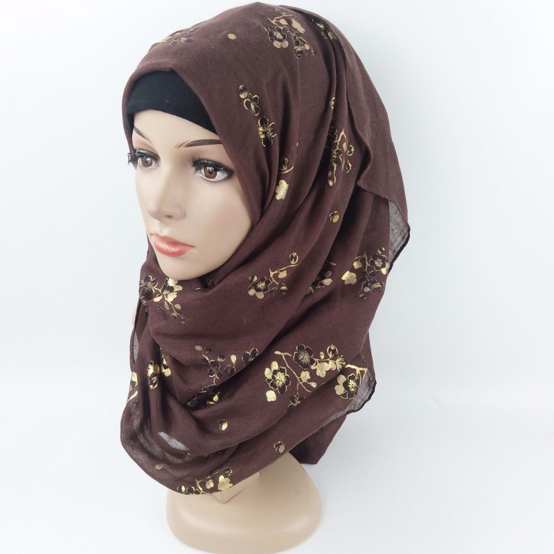 Brown Cotton Floral Tile Print Hijab