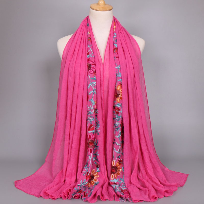 rose red Premium Embroidered Cotton Bloom Hijab