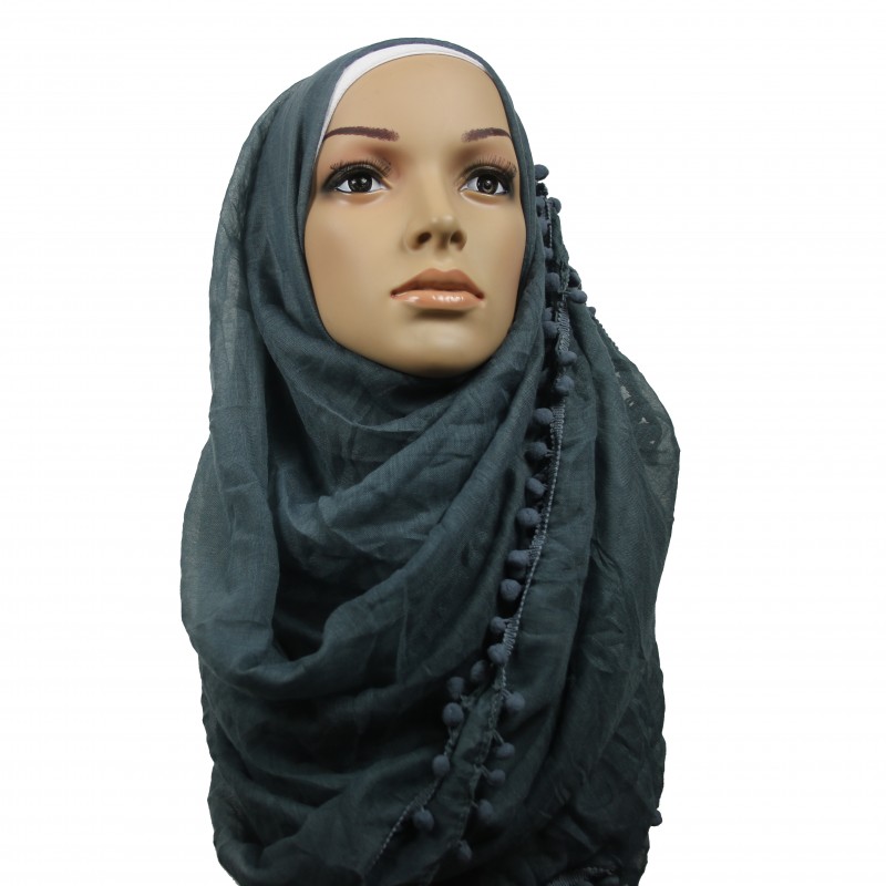 Grey Pom Pom Maxi Hijab