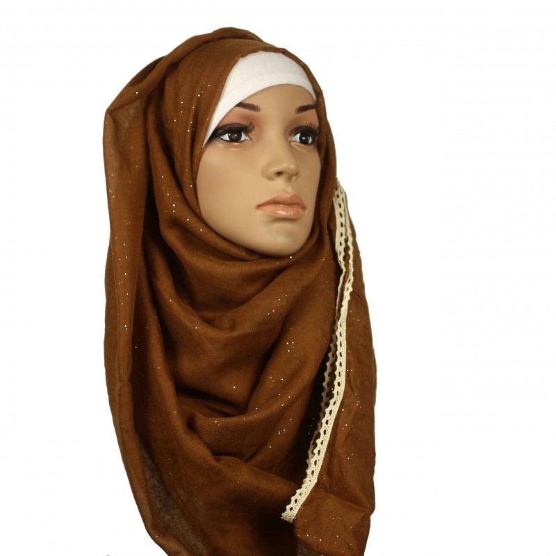 Chestnut Brown Glitter Lace