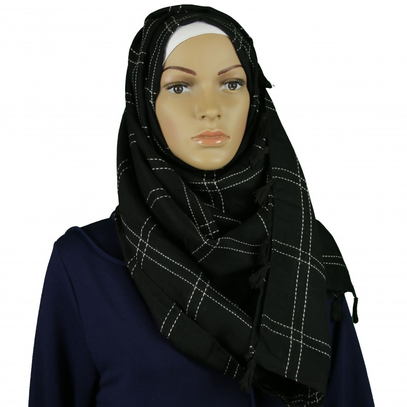 Black Criss Cross Tassel Hijab